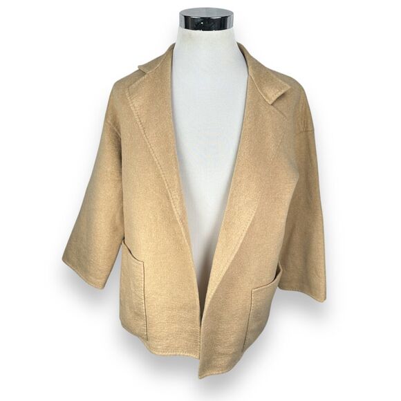 Dusan Open Front Jacket Women’s Medium Beige 100% Cashmere Long Sleeve READ - Picture 1 of 12